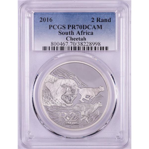 2016 Proof South Africa 2 Rand Cheetah Silver Coin PCGS PR70DCAM