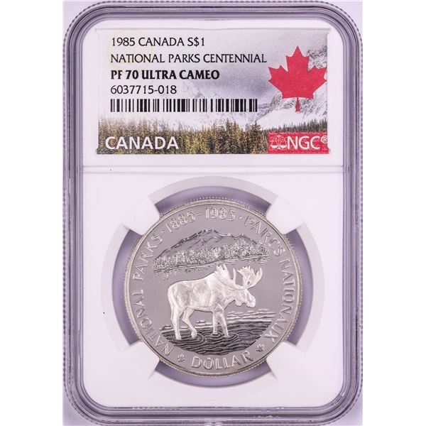 1985 $1 Proof Canada National Parks Centennial Silver Dollar Coin NGC PF70 Ultra Cameo