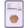 Image 1 : 1915 $5 Indian Head Half Eagle Gold Coin NGC AU53