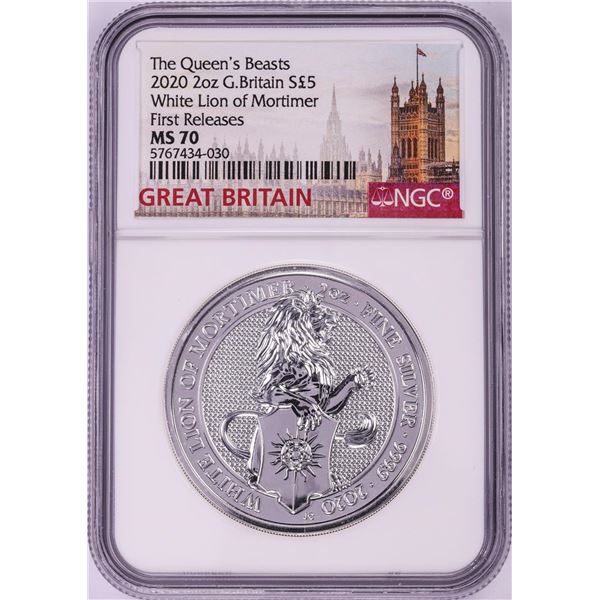 2020 Great Britain 5 Pounds The Queen's Beasts 2oz Silver Coin NGC MS70 First Releases