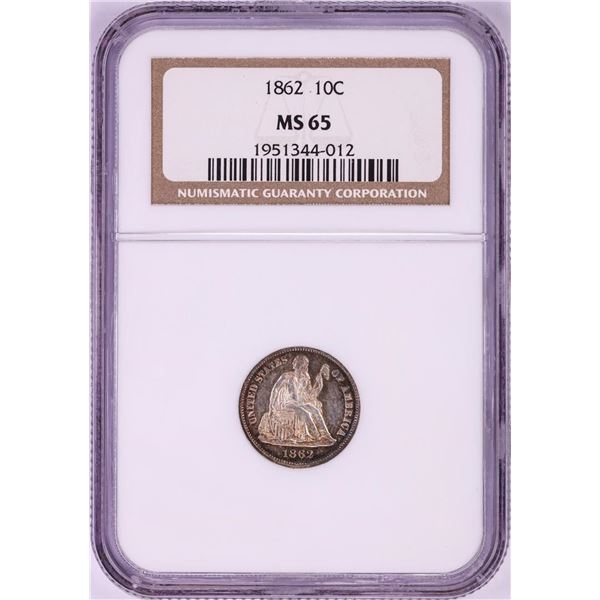 1862 Seated Liberty Dime Coin NGC MS65
