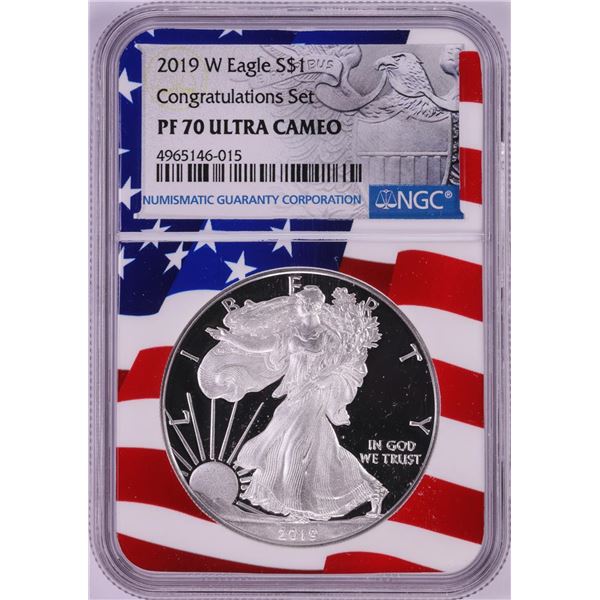2019-W $1 Proof American Silver Eagle Coin NGC PF70 Ultra Cameo Congratulations Flag