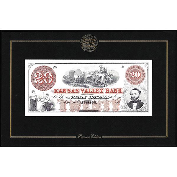 1994 American Bank Note Company Intaglio Print The Kansas Valley Bank Atchison, KS