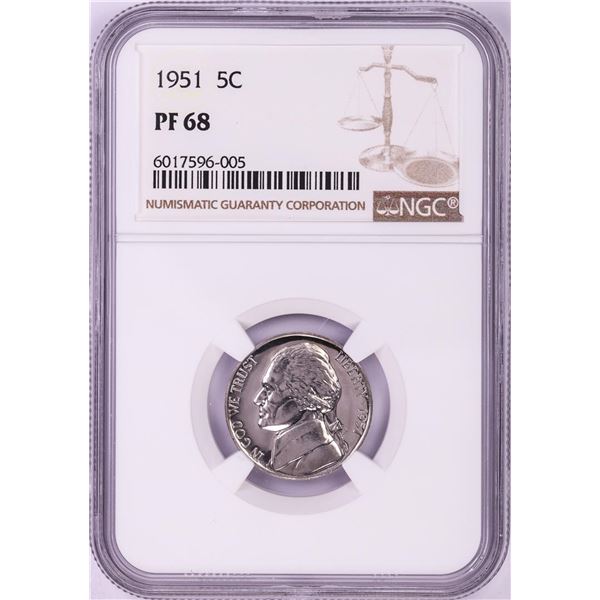 1951 Proof Jefferson Nickel Coin NGC PF68