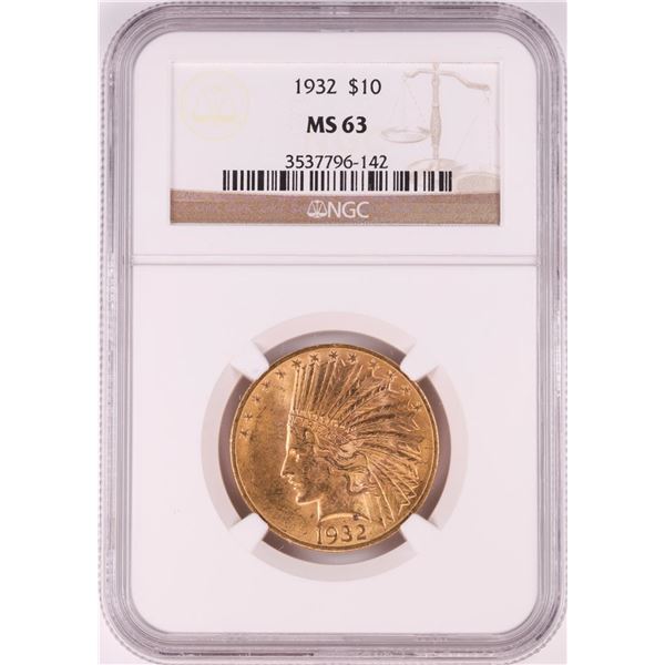 1932 $10 Indian Head Eagle Gold Coin NGC MS63