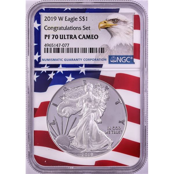 2019-W $1 Proof American Silver Eagle Coin NGC PF70 Ultra Cameo Congratulations Flag