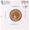 Image 1 : 1914-D $2 1/2 Indian Head Quarter Eagle Gold Coin - Ex Jewelry