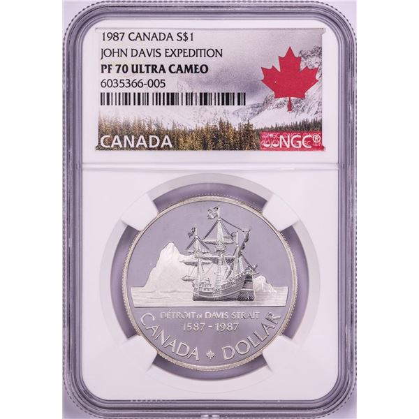 1987 $1 Canada Proof John Davis Expedition Silver Dollar Coin NGC PF 70 Ultra Cameo