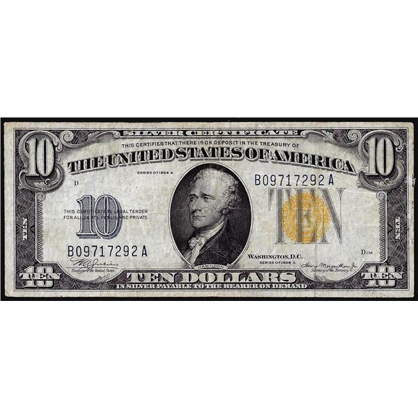 1934A $10 North Africa WWII Emergency Issue Silver Certificate Note