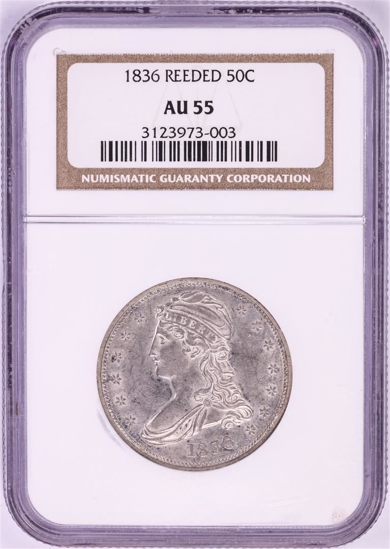 1836 Reeded Edge Capped Bust Half Dollar Coin NGC AU55