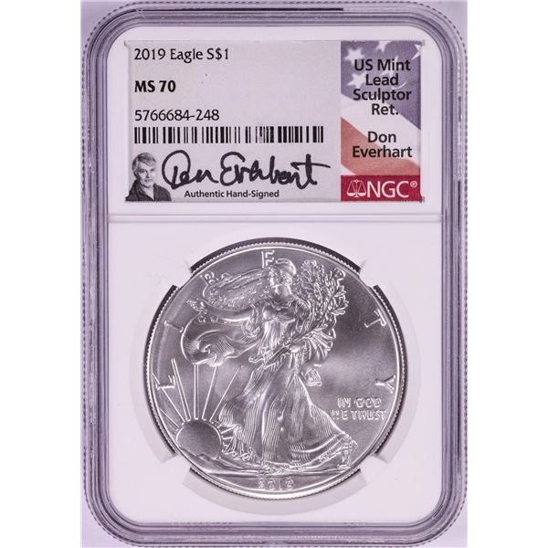 2019 $1 American Silver Eagle Coin NGC MS70 W/Don Everhart Signature