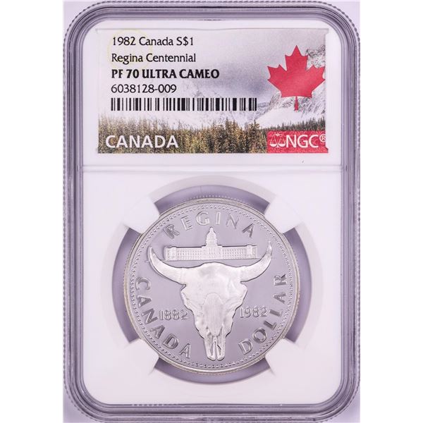 1982 $1 Proof Canada Regina Centennial Silver Dollar Coin NGC PF70 Ultra Cameo