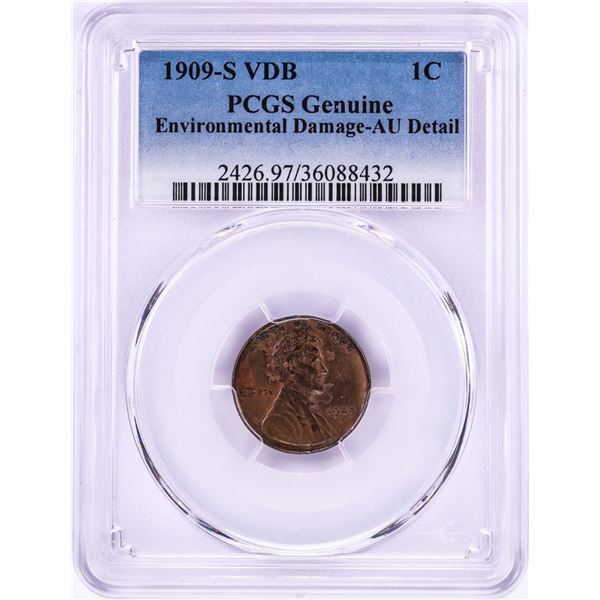 1909-S VDB Lincoln Wheat Cent Coin PCGS Genuine AU Detail
