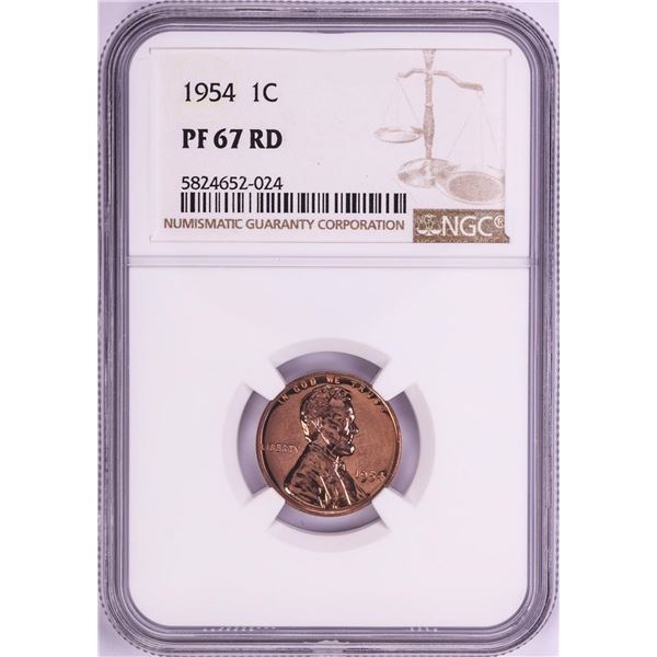 1954 Proof Lincoln Wheat Cent Coin NGC PF67RD