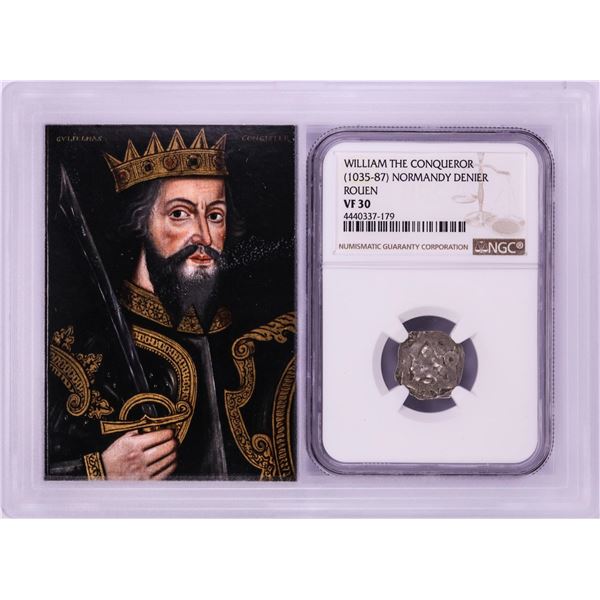 1035-87 William The Conqueror Normandy Rouen Denier Coin NGC VF30 w/ Story Box