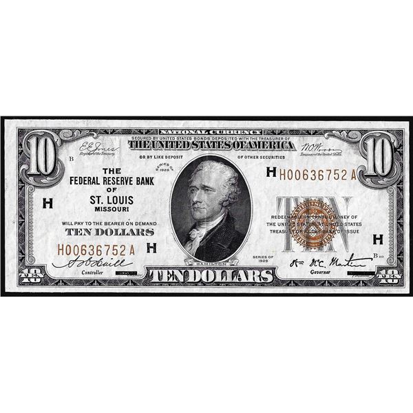 1929 $10 Federal Reserve Bank Note St. Louis