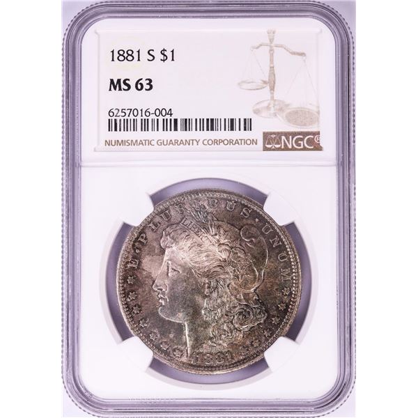 1881-S $1 Morgan Silver Dollar Coin NGC MS63 Nice Toning