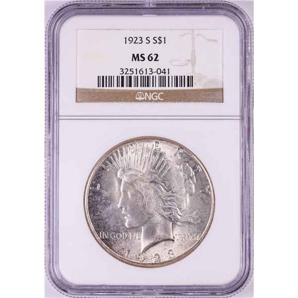 1923-S $1 Peace Silver Dollar Coin NGC MS62