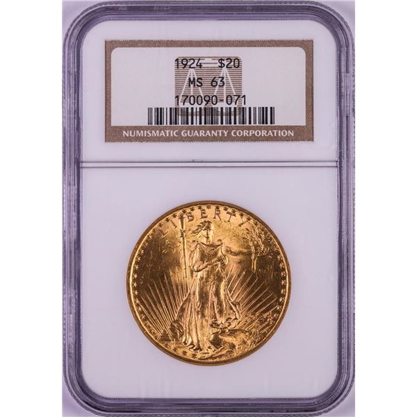 1924 $20 St. Gaudens Double Eagle Gold Coin NGC MS63