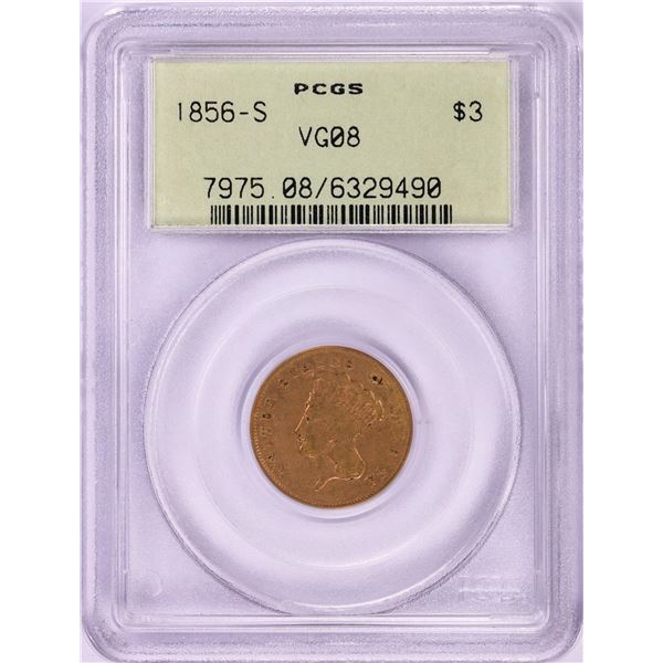 1856-S $3 Indian Princess Head Gold Coin PCGS VG08