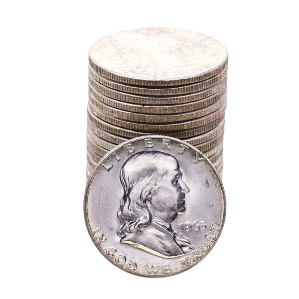 Roll of (20) Brilliant Uncirculated 1963 Franklin Half Dollar Coins