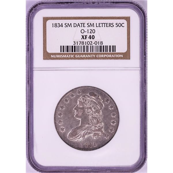 1834 Small Date Small Letters Capped Bust Half Dollar Coin NGC XF40 O-120