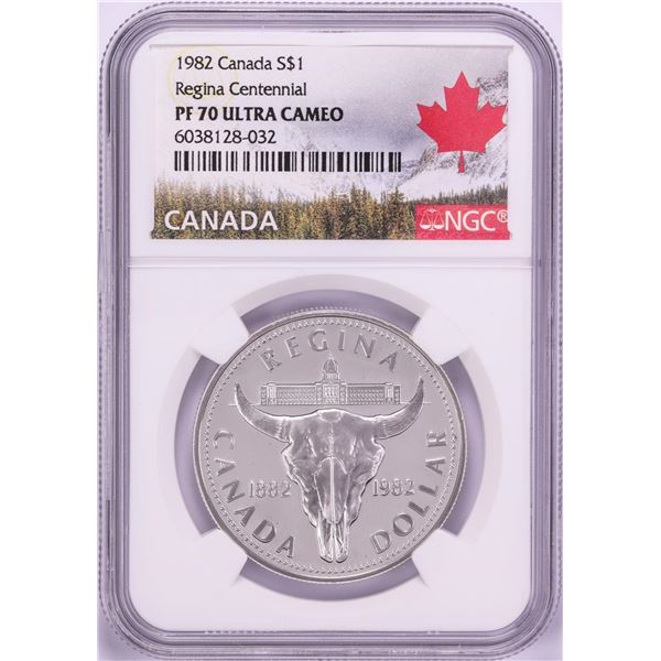 1982 $1 Proof Canada Regina Centennial Silver Dollar Coin NGC PF70 Ultra Cameo