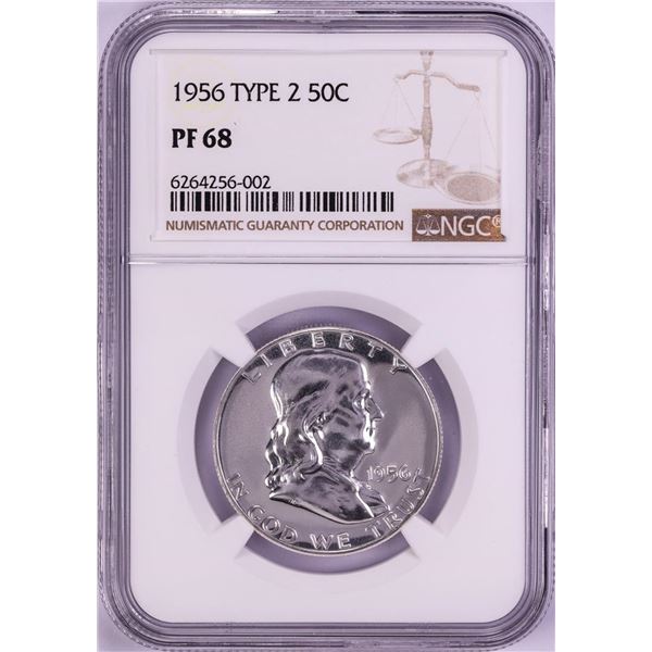 1956 Type 2 Proof Franklin Half Dollar Coin NGC PF68