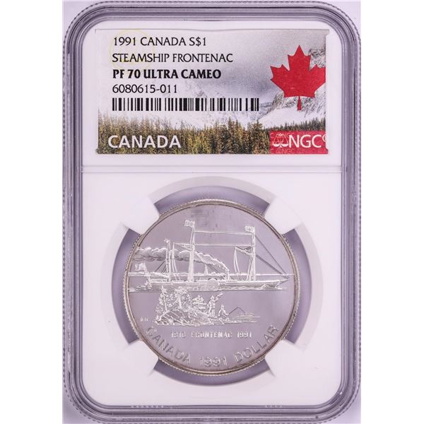 1991 $1 Proof Canada Steamship Frontenac Silver Dollar Coin NGC PF70 Ultra Cameo