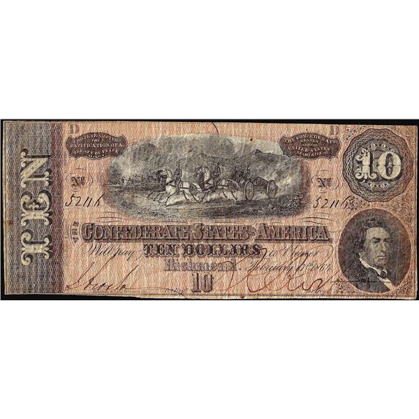 1864 $10 The Confederate States of America Note