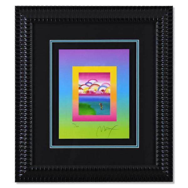 Peter Max "Umbrella Man With Rainbow Sky On Blends" Limited Edition Lithograph On Paper