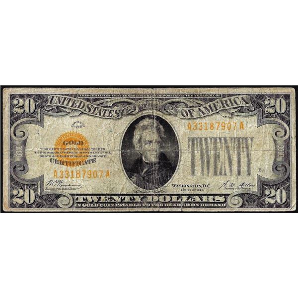 1928 $20 Gold Certificate Note