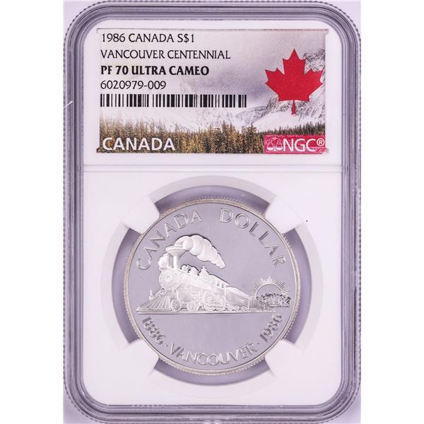 1986 $1 Canada Proof Vancouver Centennial Silver Dollar Coin NGC PF 70 Ultra Cameo