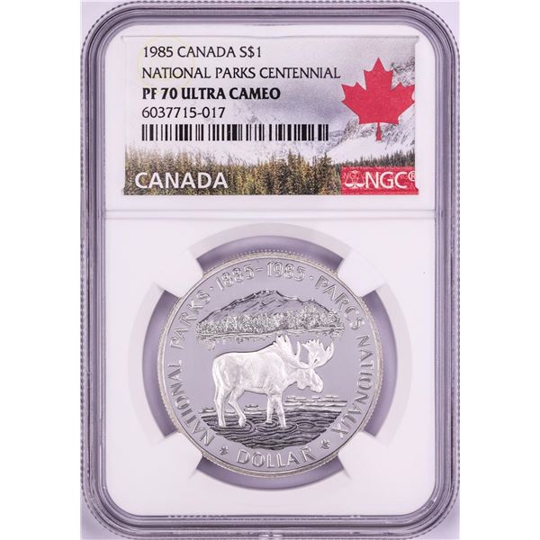1985 $1 Proof Canada National Parks Centennial Silver Dollar Coin NGC PF70 Ultra Cameo