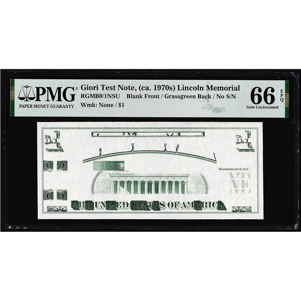 Circa 1970's Lincoln Memorial Giori Test Note PMG Gem Uncirculated 66EPQ