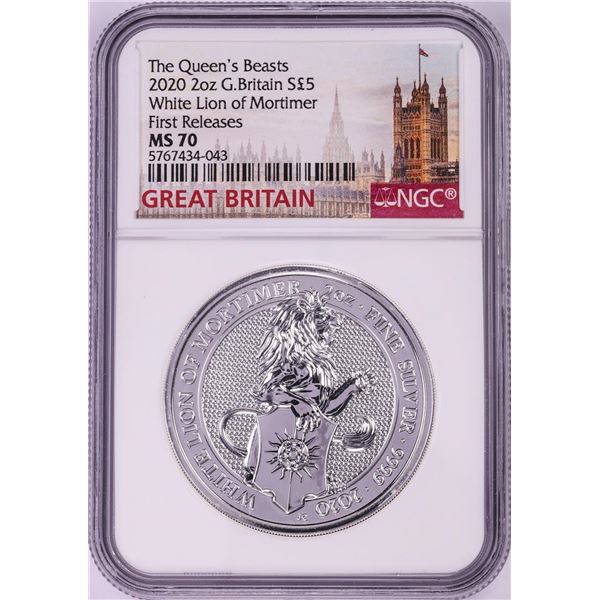 2020 Great Britain 5 Pounds The Queen's Beasts 2oz Silver Coin NGC MS70 First Releases