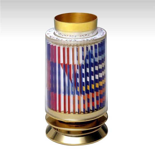 Yaacov Agam "Kiddush Cup" 24K Gold Plated Sterling Silver With Agamograph In Lucite