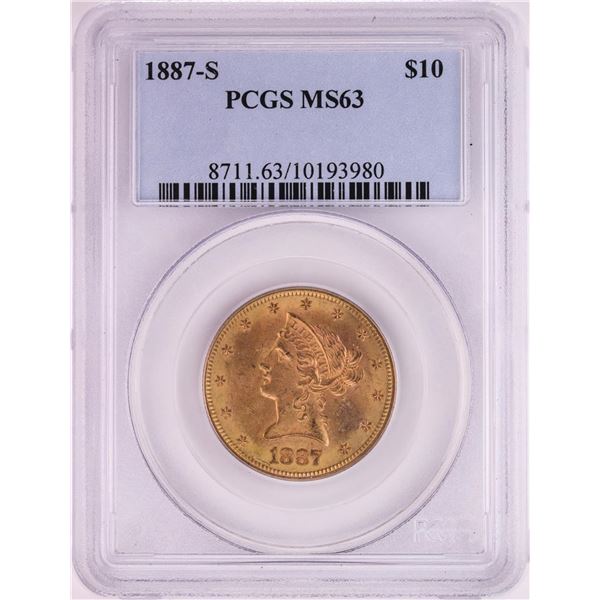 1887-S $10 Liberty Head Eagle Gold Coin PCGS MS63
