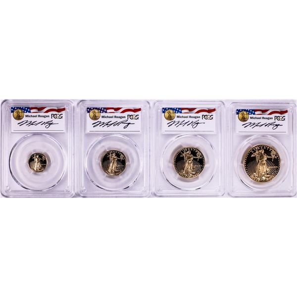 1989 Proof American Gold Eagle (4) Coin Set PCGS PR69DCAM Michael Reagan Signature