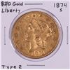 Image 1 : 1874-S Type 2 $20 Liberty Head Double Eagle Gold Coin