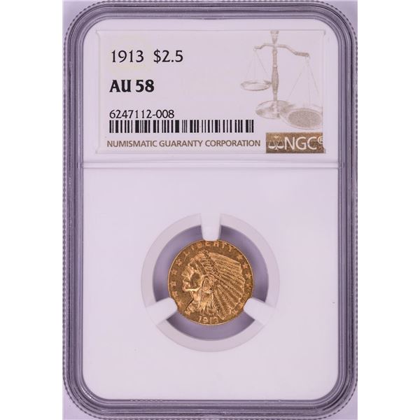 1913 $2 1/2 Indian Head Quarter Eagle Gold Coin NGC AU58