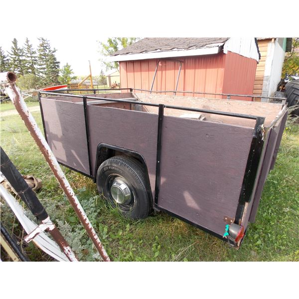 Transport Trailer 65" Wide x 99" L, with 34" high wooden sides, spare tire + light