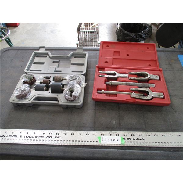 powerfist 5pc tie-rod Ball joint splitter kit in case + rubber sanding drum set in case