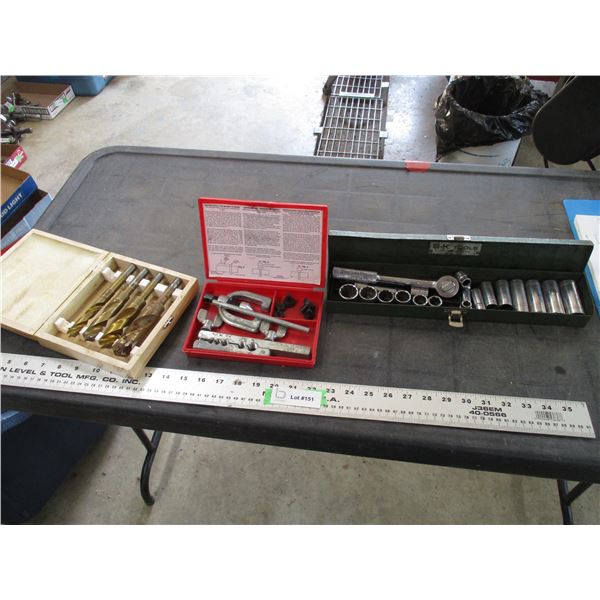 High Speed Drill Bits, flairing tool, socket + ratchet