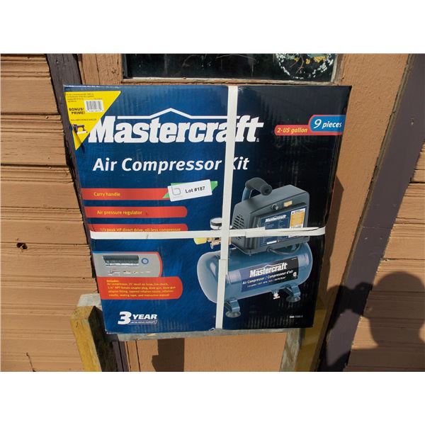 Mastercraft 2 Gallon 9 piece air compressor kit NEW in box