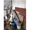 Image 1 : Hockey Sticks, Vintage skates, boat tank hose, wooden stakes, galvanized pail, misc