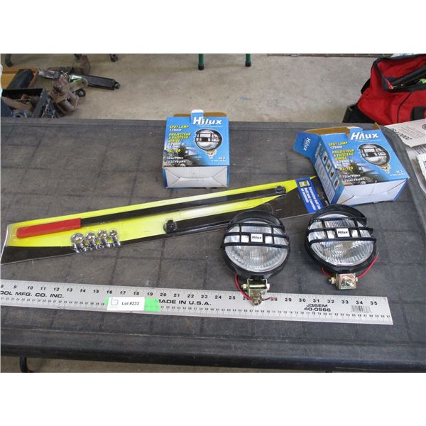 Powerfist serpentine belt tool (new), plus 2 spot lights