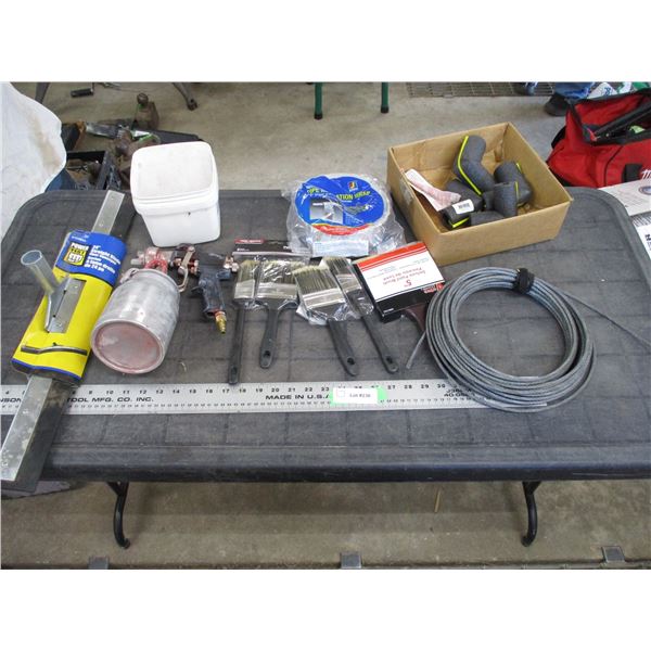 Squeeze Blade, paint brushes + gun, wire cable + misc