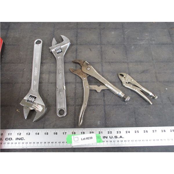 (2) 12" crescent wrenches + 2 vice grips
