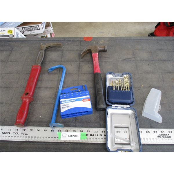 Drill Bits, nail puller + hammer